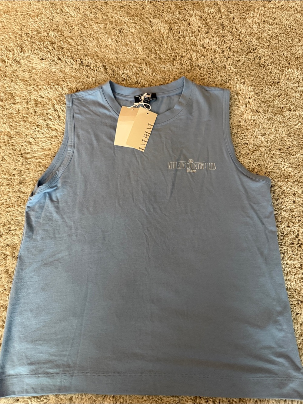 Evereve Light Blue Sleeveless Crewneck Tank with Chest Logo
